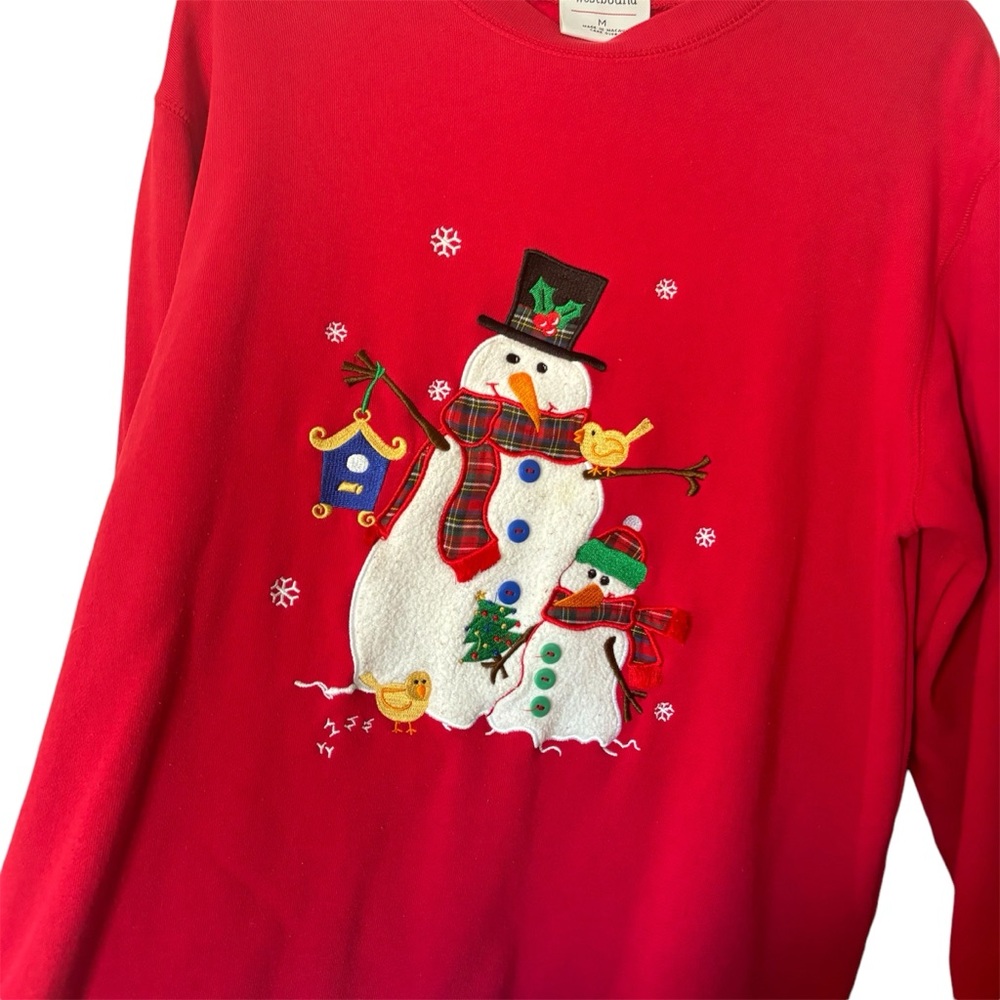 Westbound Women’s Red Snowman Embroidered Winter Christmas Sweatshirt - Picture 3 of 6